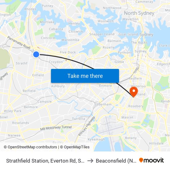 Strathfield Station, Everton Rd, Stand B to Beaconsfield (NSW) map