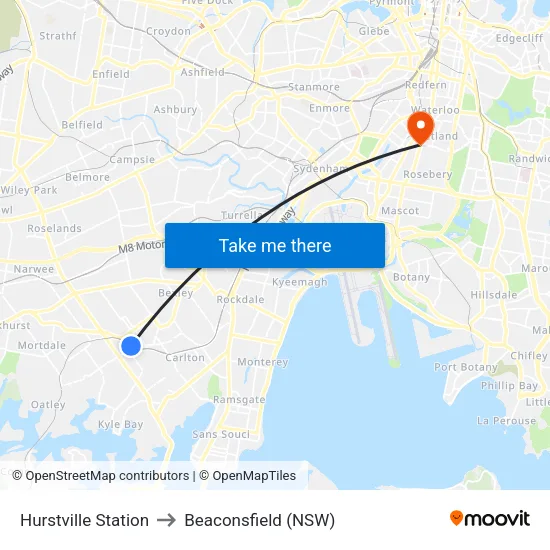 Hurstville Station to Beaconsfield (NSW) map