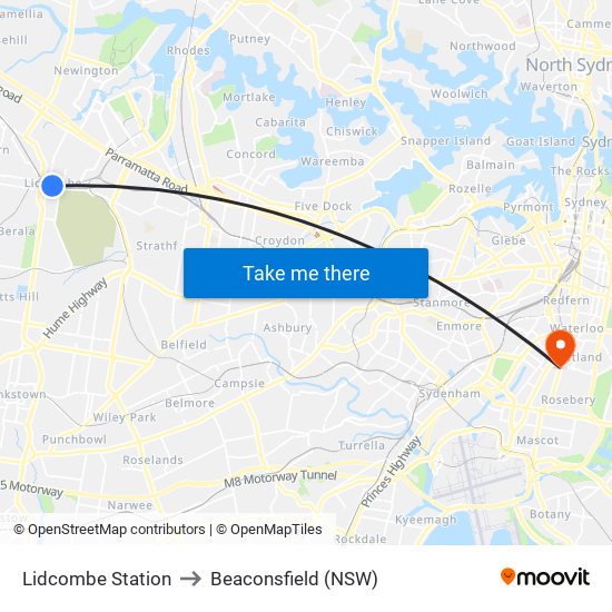 Lidcombe Station to Beaconsfield (NSW) map