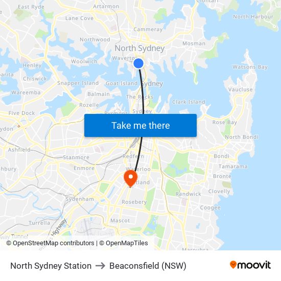 North Sydney Station to Beaconsfield (NSW) map