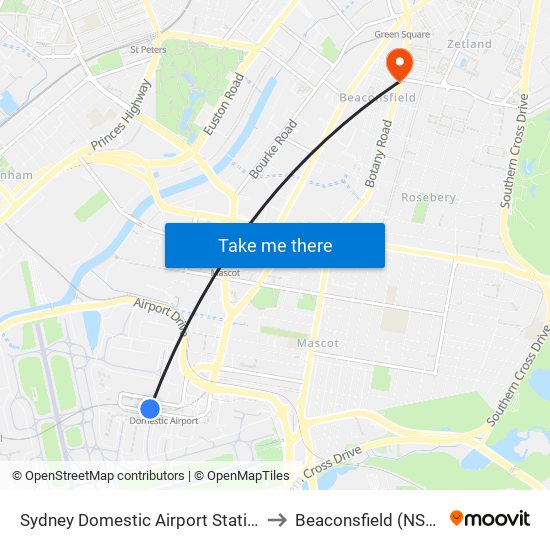 Sydney Domestic Airport Station to Beaconsfield (NSW) map