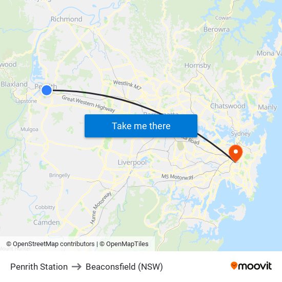 Penrith Station to Beaconsfield (NSW) map