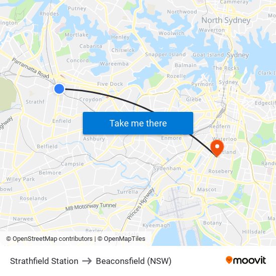 Strathfield Station to Beaconsfield (NSW) map