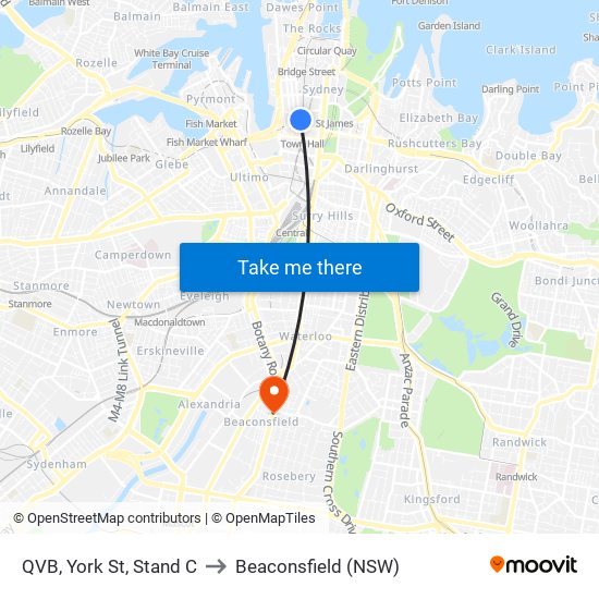 QVB, York St, Stand C to Beaconsfield (NSW) map