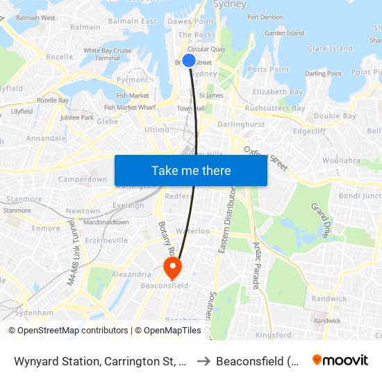 Wynyard Station, Carrington St, Stand A to Beaconsfield (NSW) map