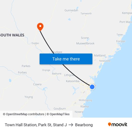 Town Hall Station, Park St, Stand J to Bearbong map