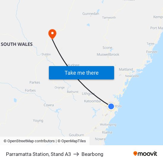 Parramatta Station, Stand A3 to Bearbong map