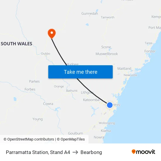 Parramatta Station, Stand A4 to Bearbong map