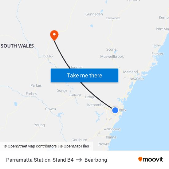 Parramatta Station, Stand B4 to Bearbong map