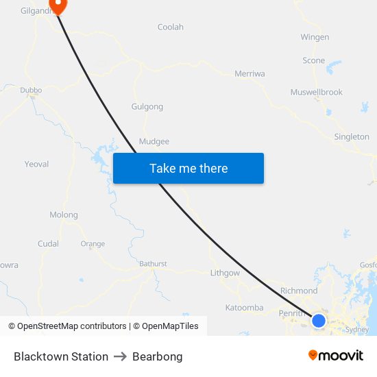 Blacktown Station to Bearbong map