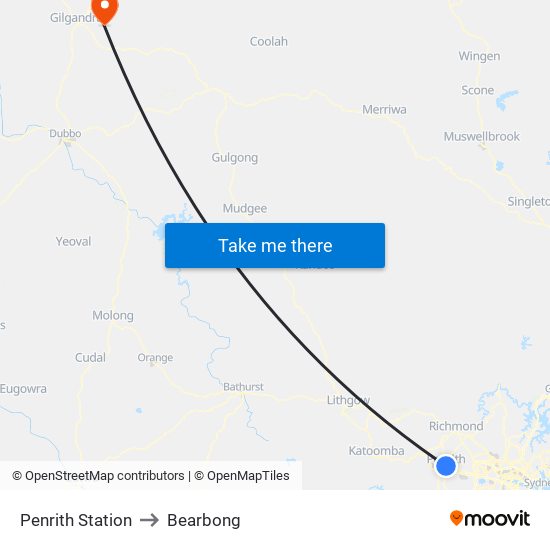 Penrith Station to Bearbong map