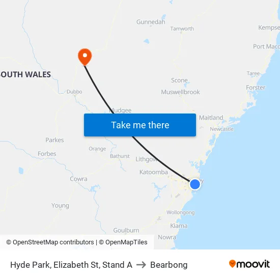 Hyde Park, Elizabeth St, Stand A to Bearbong map
