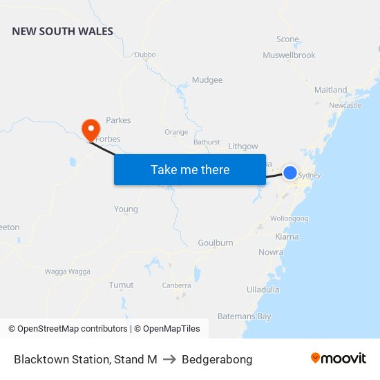 Blacktown Station, Stand M to Bedgerabong map