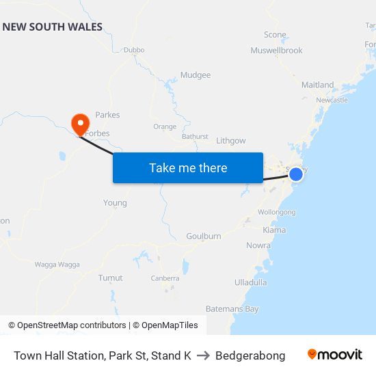 Town Hall Station, Park St, Stand K to Bedgerabong map