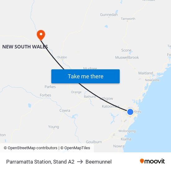 Parramatta Station, Stand A2 to Beemunnel map