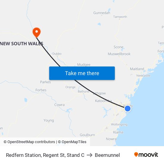 Redfern Station, Regent St, Stand C to Beemunnel map