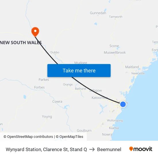 Wynyard Station, Clarence St, Stand Q to Beemunnel map