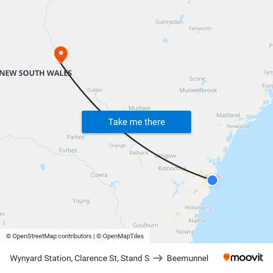 Wynyard Station, Clarence St, Stand S to Beemunnel map