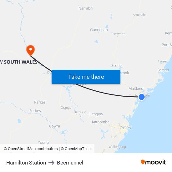 Hamilton Station to Beemunnel map