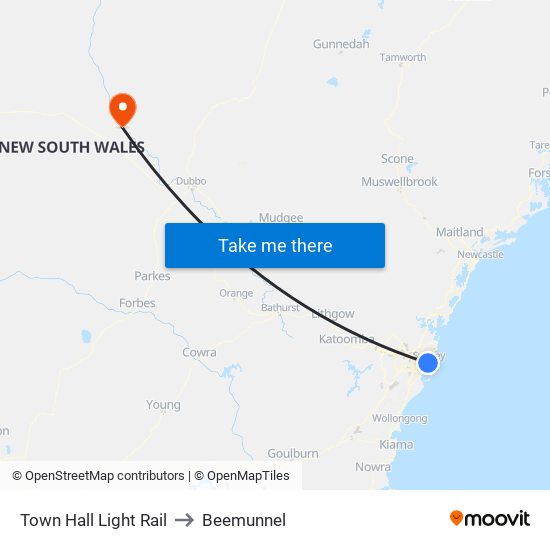 Town Hall Light Rail to Beemunnel map