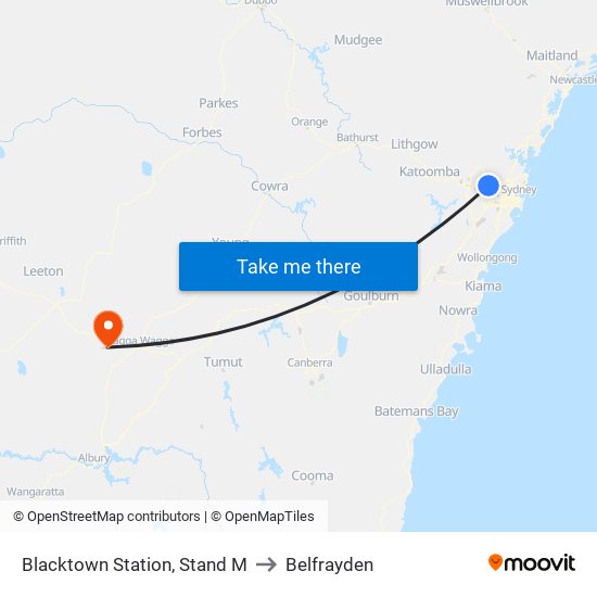 Blacktown Station, Stand M to Belfrayden map