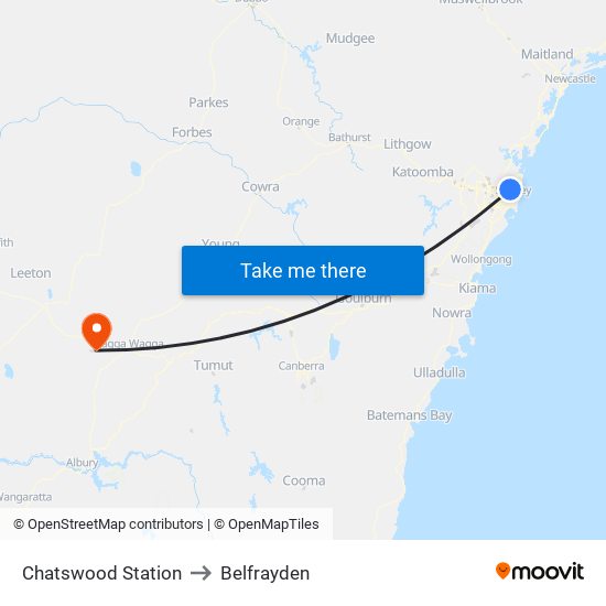 Chatswood Station to Belfrayden map