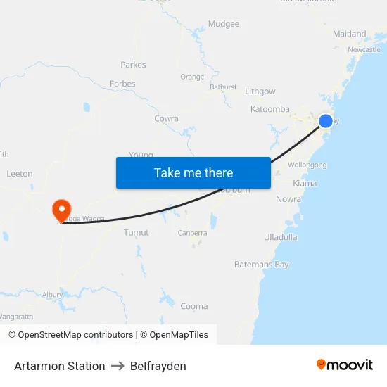 Artarmon Station to Belfrayden map