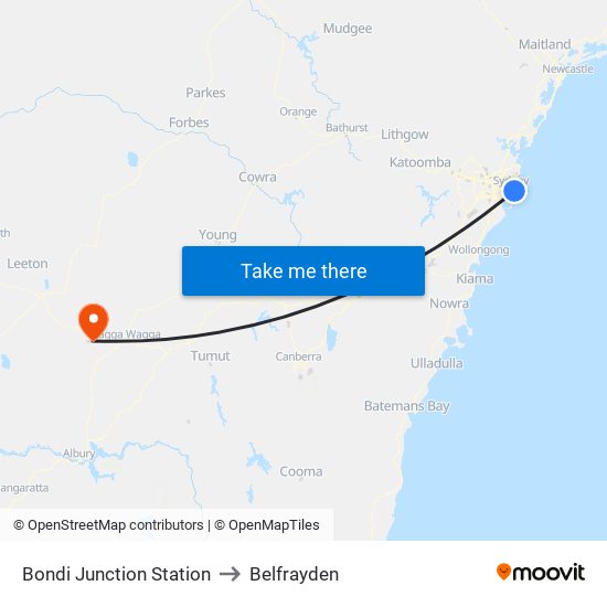 Bondi Junction Station to Belfrayden map