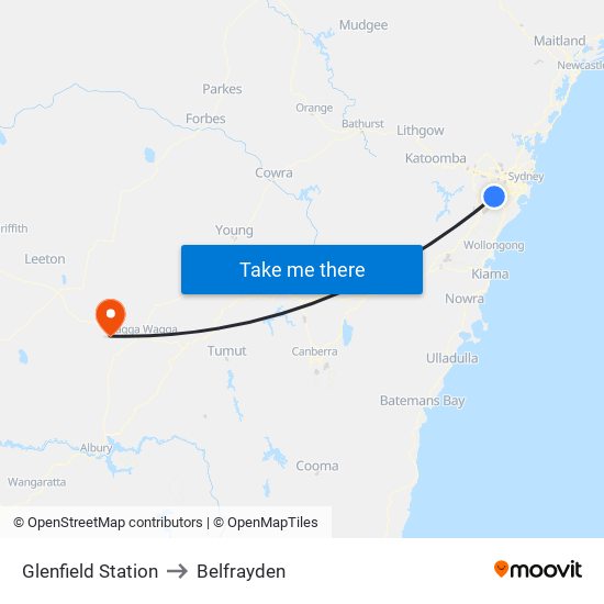 Glenfield Station to Belfrayden map