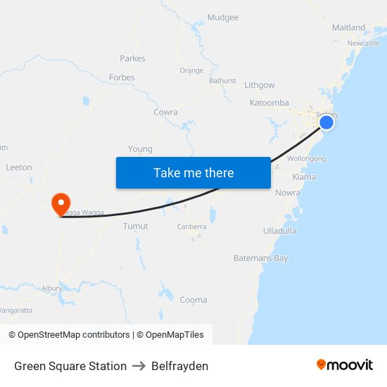 Green Square Station to Belfrayden map