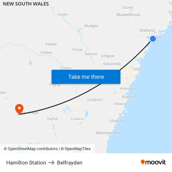 Hamilton Station to Belfrayden map