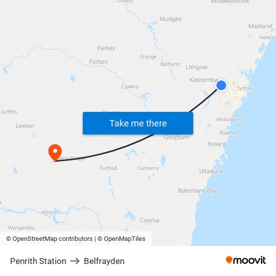 Penrith Station to Belfrayden map