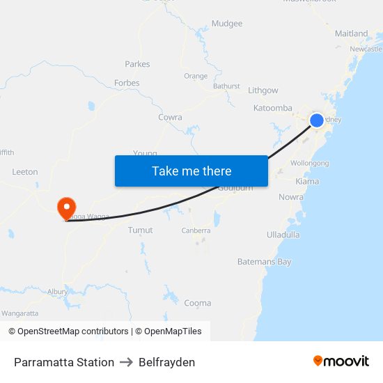 Parramatta Station to Belfrayden map