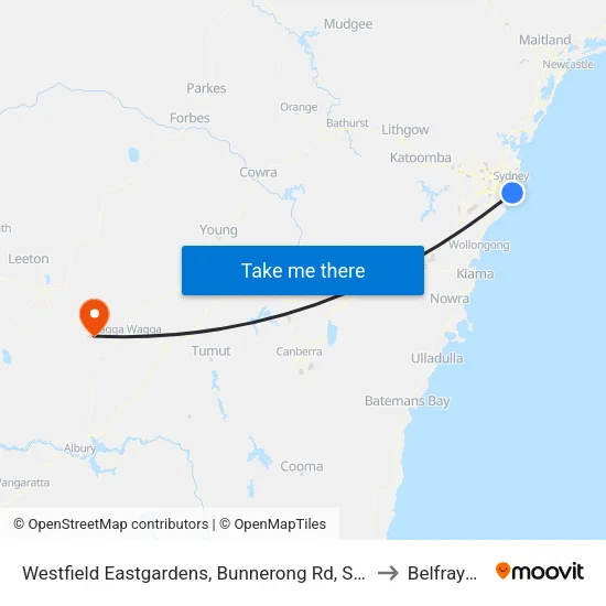 Westfield Eastgardens, Bunnerong Rd, Stand A to Belfrayden map