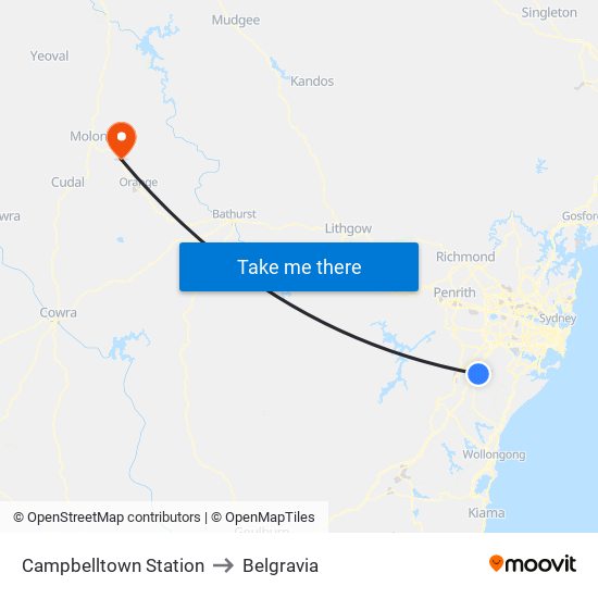 Campbelltown Station to Belgravia map