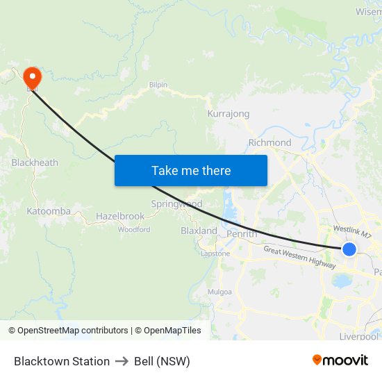 Blacktown Station to Bell (NSW) map