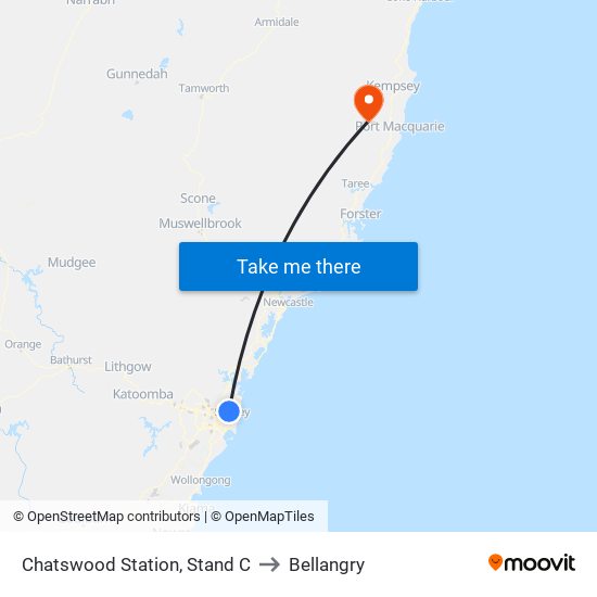 Chatswood Station, Stand C to Bellangry map