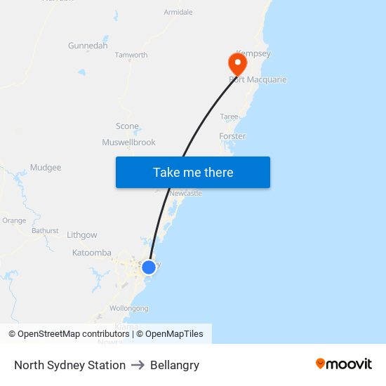 North Sydney Station to Bellangry map