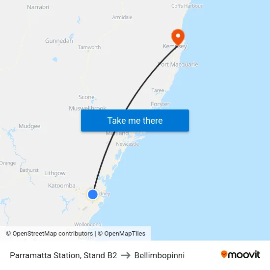 Parramatta Station, Stand B2 to Bellimbopinni map