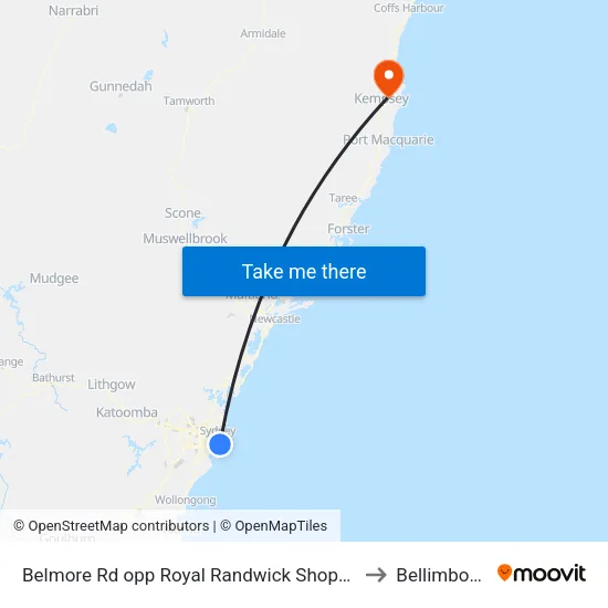 Belmore Rd opp Royal Randwick Shopping Centre to Bellimbopinni map