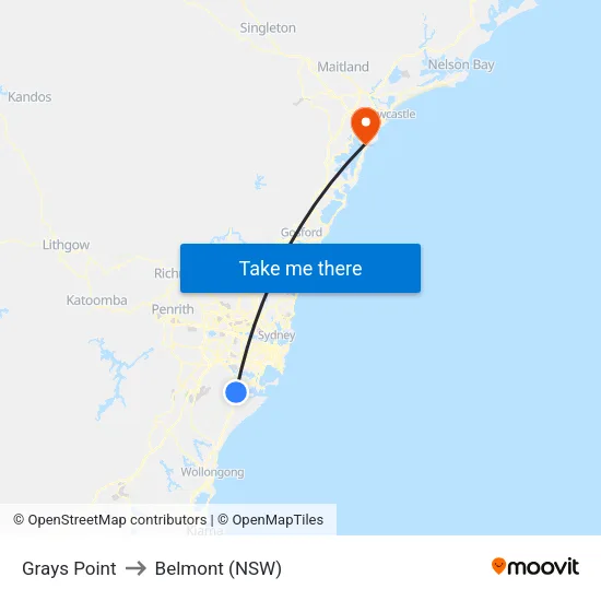 Grays Point to Belmont (NSW) map