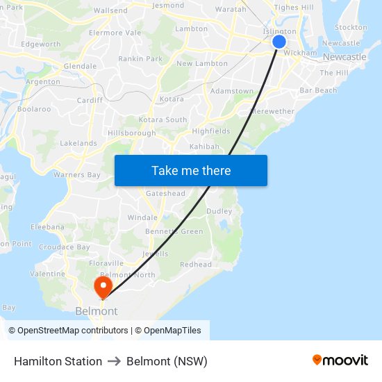 Hamilton Station to Belmont (NSW) map