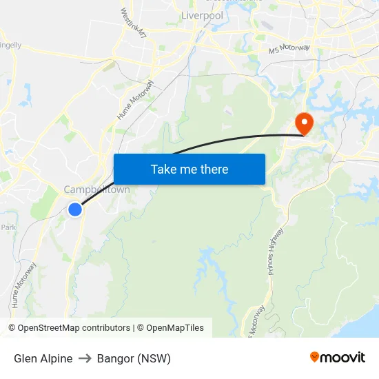 Glen Alpine to Bangor (NSW) map