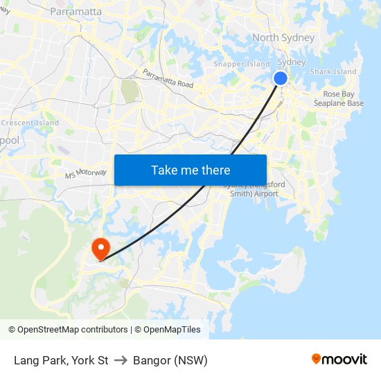 Lang Park, York St to Bangor (NSW) map