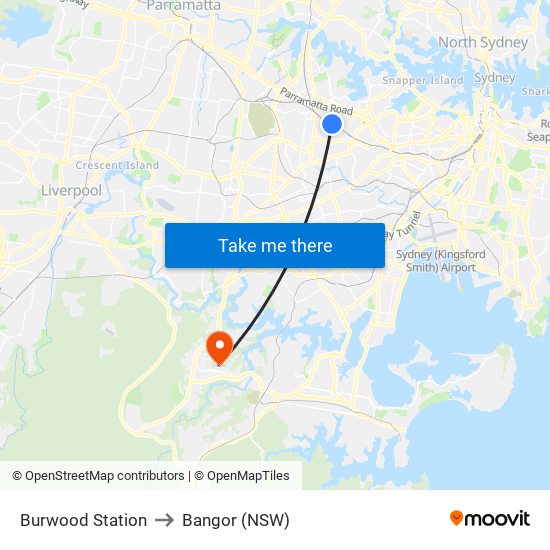 Burwood Station to Bangor (NSW) map