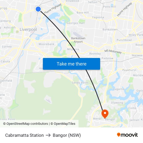 Cabramatta Station to Bangor (NSW) map