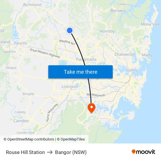 Rouse Hill Station to Bangor (NSW) map