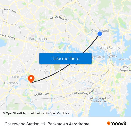 Chatswood Station to Bankstown Aerodrome map