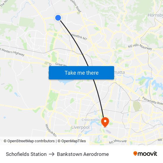 Schofields Station to Bankstown Aerodrome map