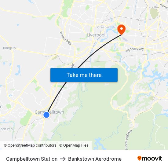 Campbelltown Station to Bankstown Aerodrome map